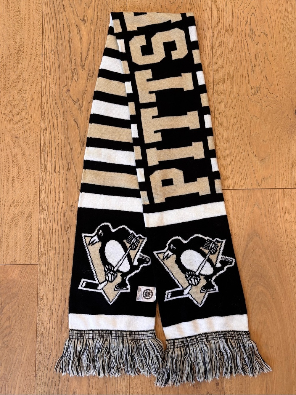 NHL Pittsburgh Penguins Black White and Gold Fan Scarf